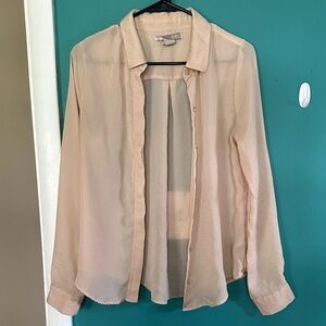 Love 21 Tan Ruffled Buttoned Blouse with Notched Collar